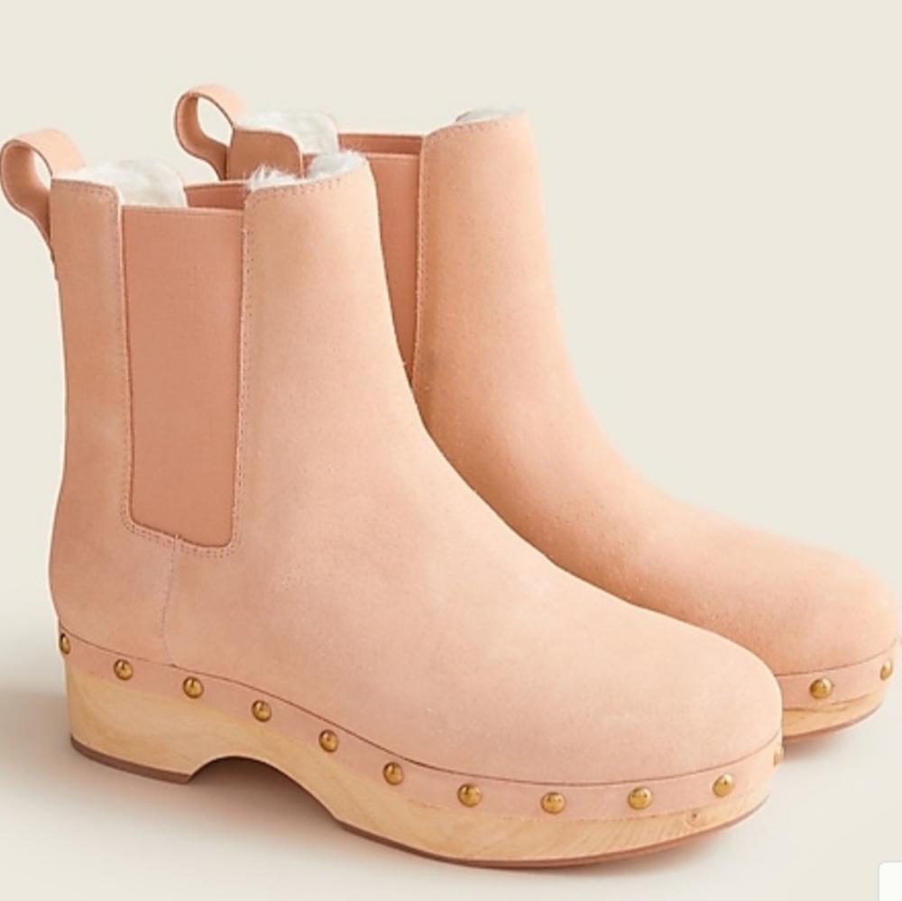 J. Crew Blush Suede Platform Clog Booties